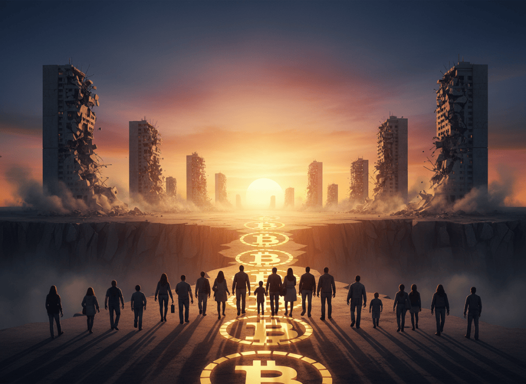 Free market Bitcoin path pulling society from dystopian cliff